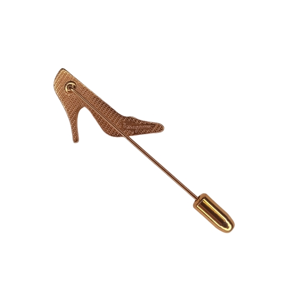 Ferragamo Gold Plated High Heel Lapel Stick Pin Brooch Hat Pin - Picture 4 of 5